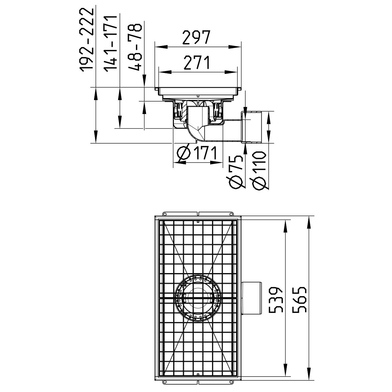 Line drawing of a kitchen channel from the series Kitchen channel-No membrane.