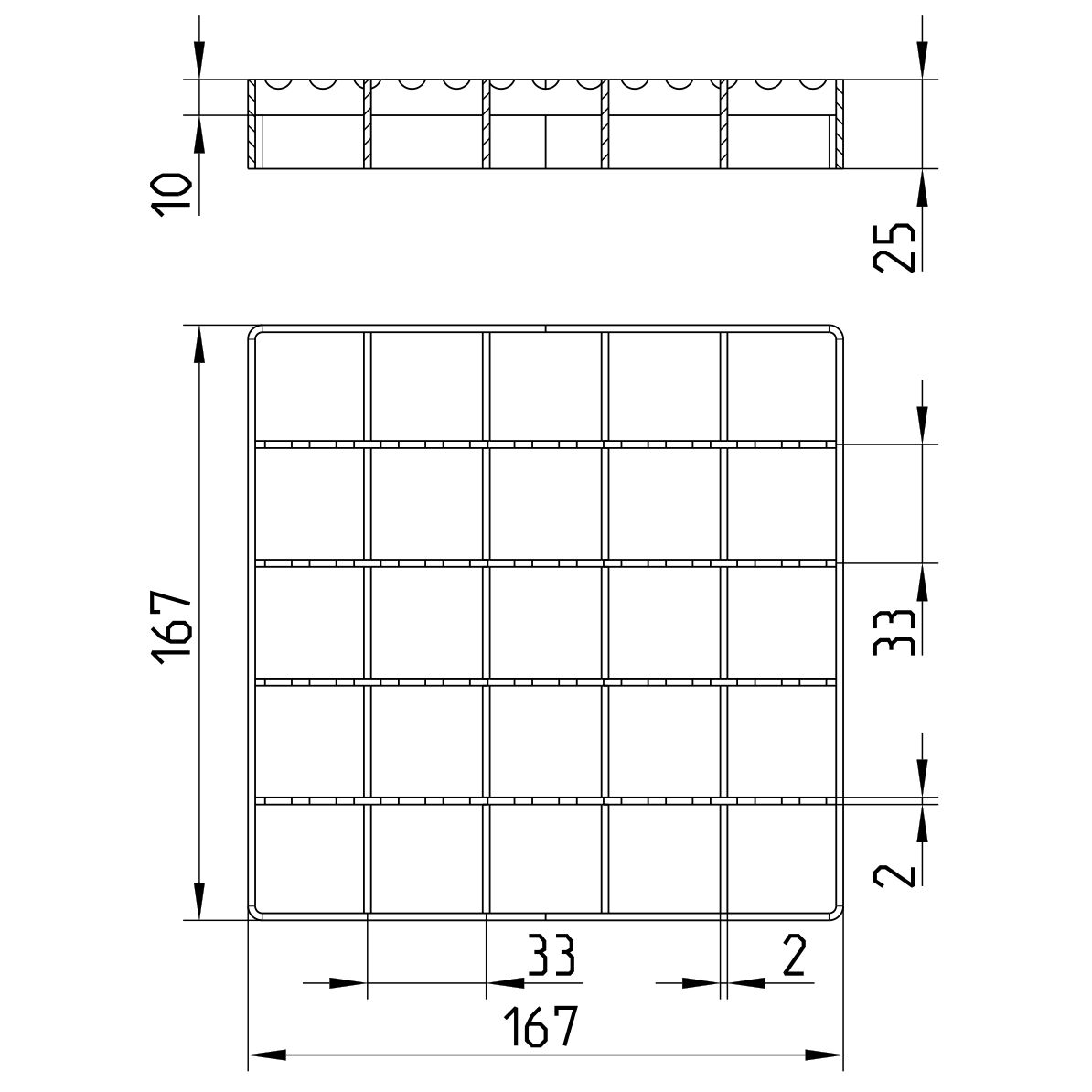 Line drawing of a grating from the series Grating-Drain-200.