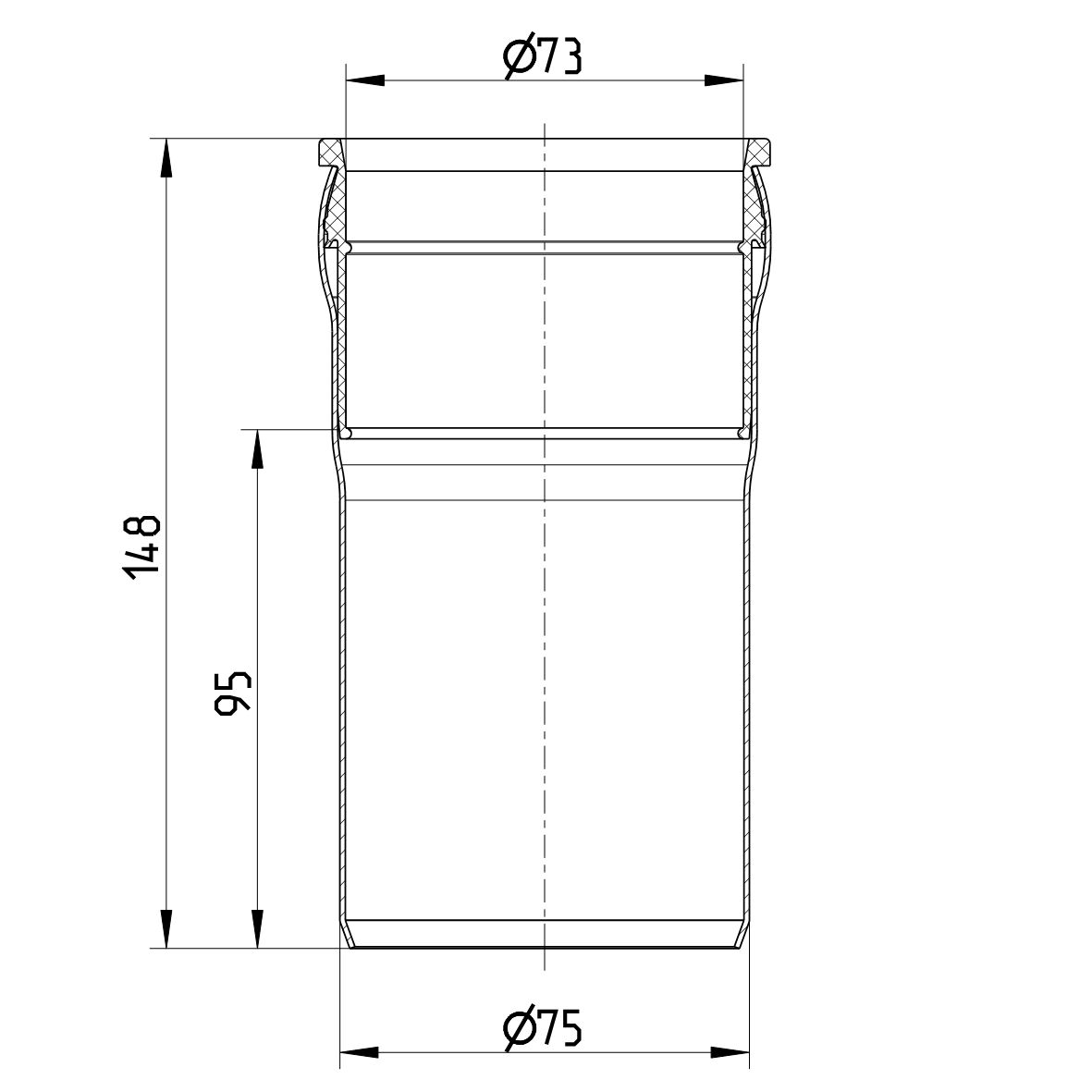 Line drawing of an adaptor from the series Adaptor-System X.