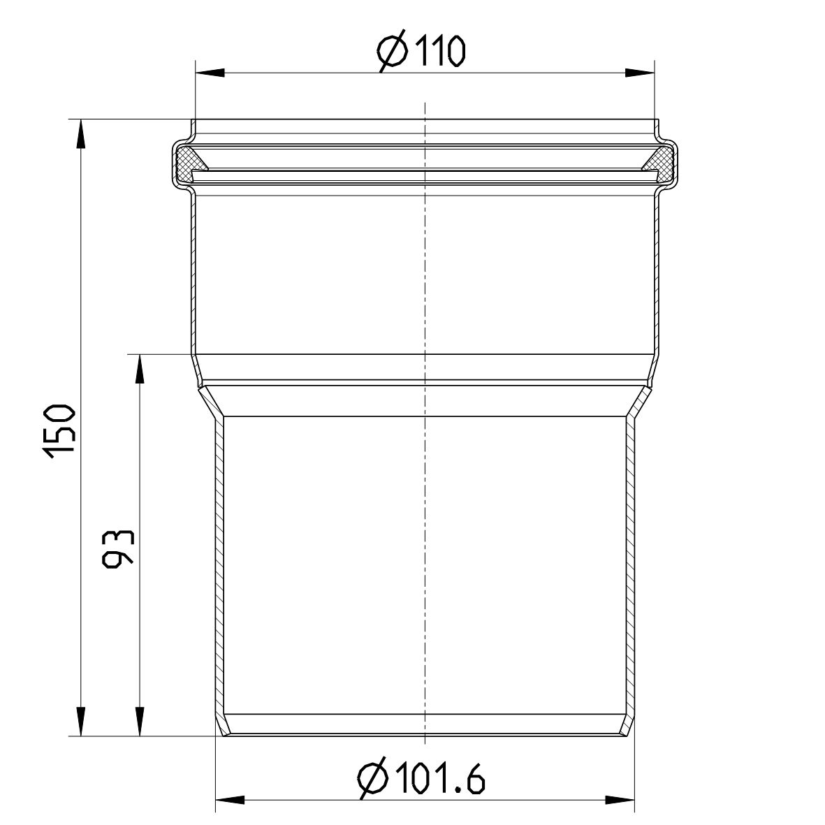 Line drawing of an adaptor from the series Adaptor-System X.