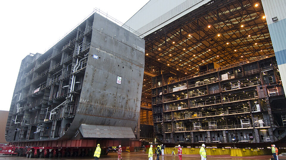 Angled view showing inside of a Queen Elizabeth Class carrier unit