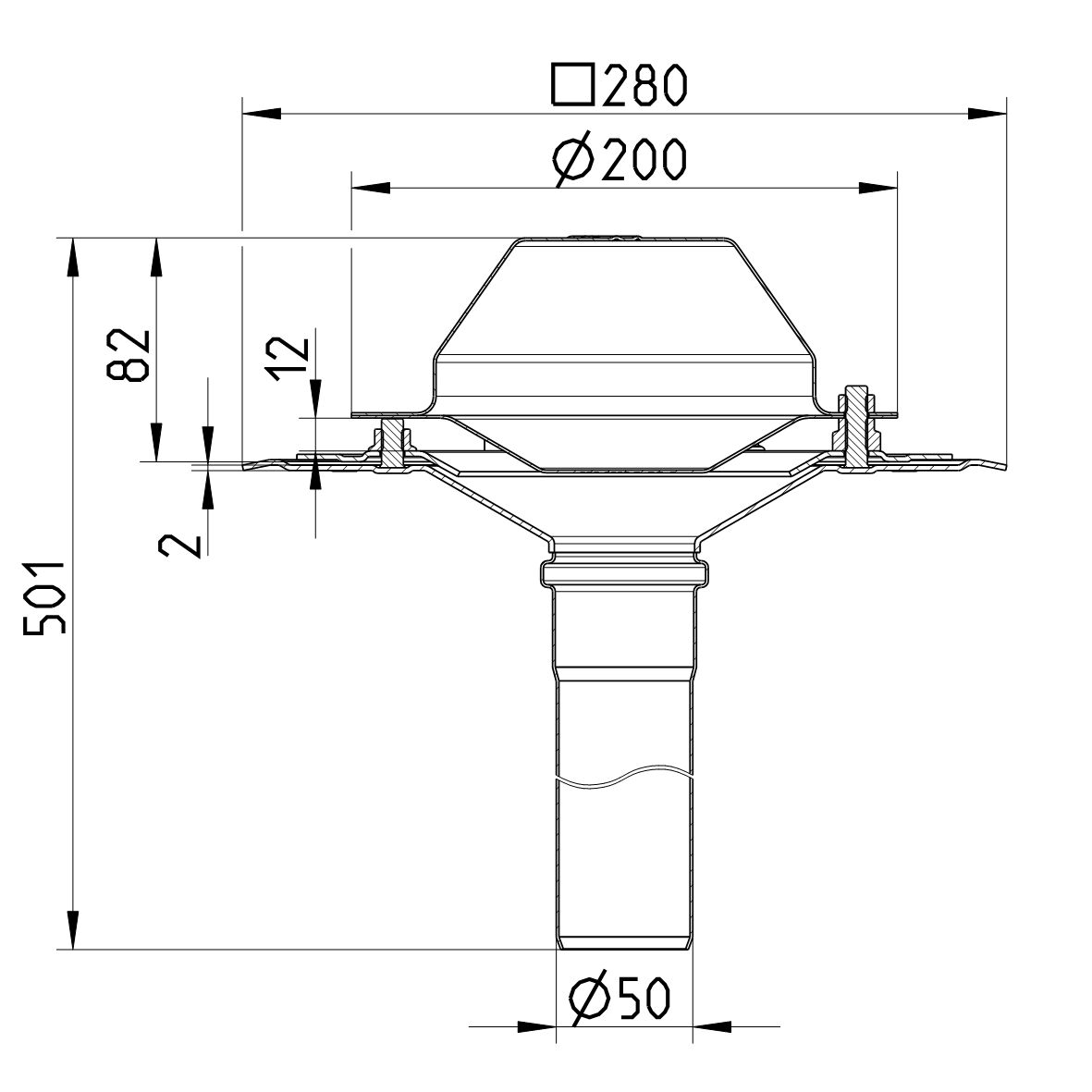 Line Drawing - Drain for siphonic-single ply membrane