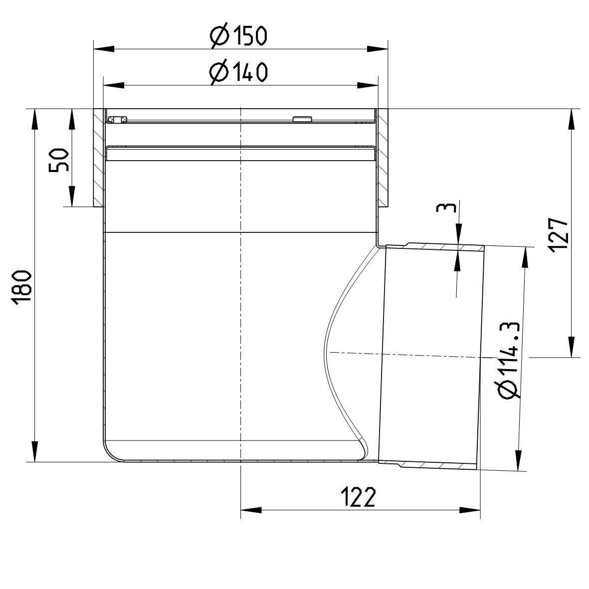 Line drawing of a lower part from the series Marine-lower part-welding sleeve-steel.