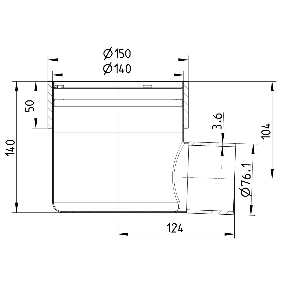 Line drawing of a lower part from the series Marine-lower part-welding sleeve-steel.