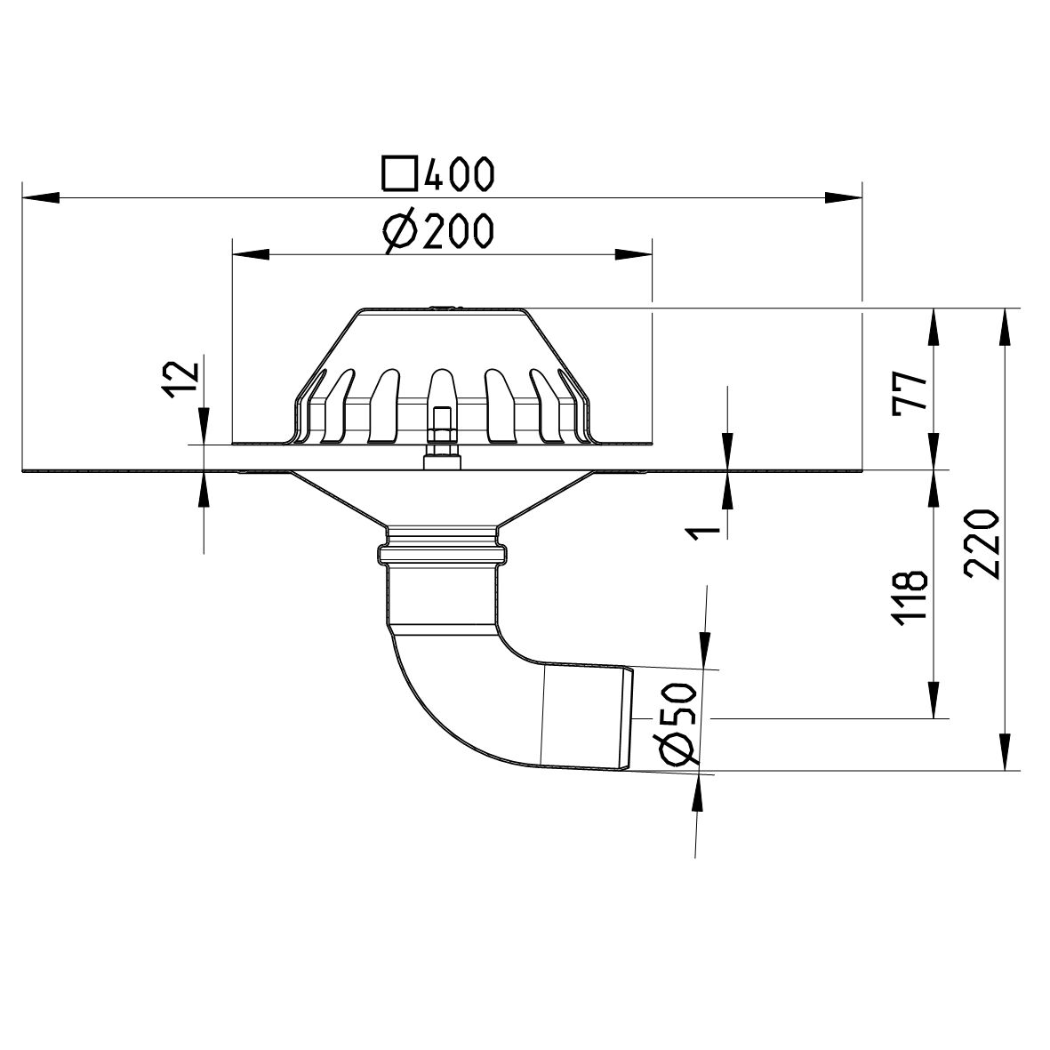 Line drawing of a drain from the series Drain for gravity-bitumen.
