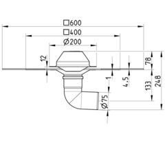 Line drawing of a drain from the series Drain for siphonic-bitumen collar.